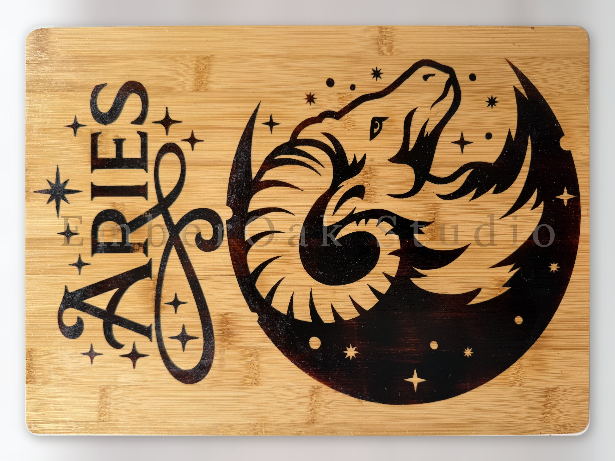 Aries Astrological Custom Wood Burned Cutting Board
